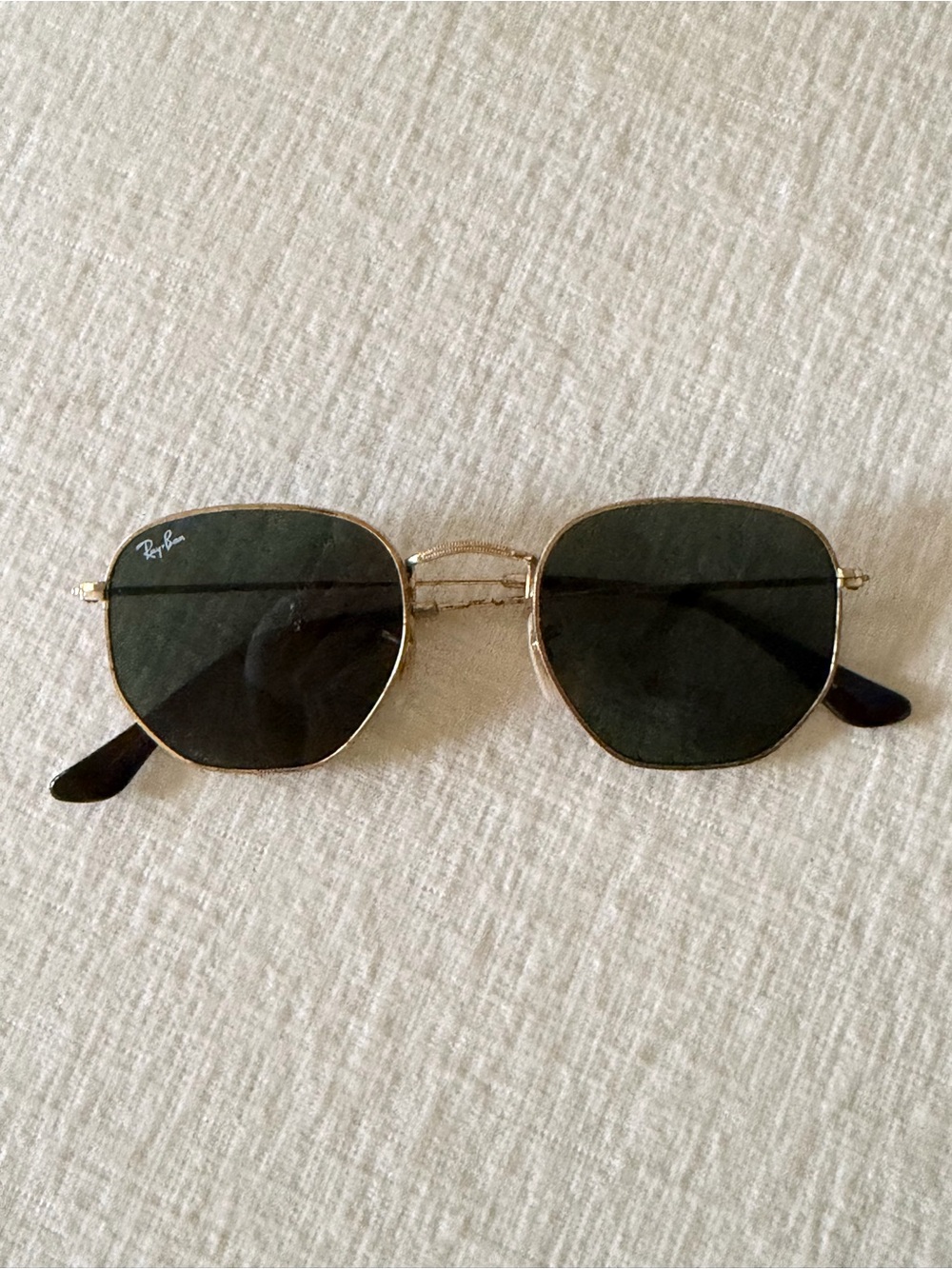 Ray-Ban Gold Frame Sunglasses with Dark Green Lenses